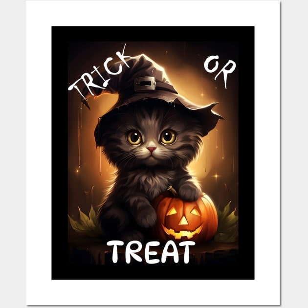 Trick Or Treat Halloween Cat Wall Art by Obotan Mmienu